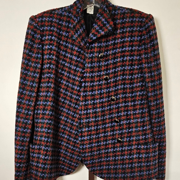 80's Ungaro wool houndstooth blazer asymmetrical button front 10 FIRM - Picture 8 of 11